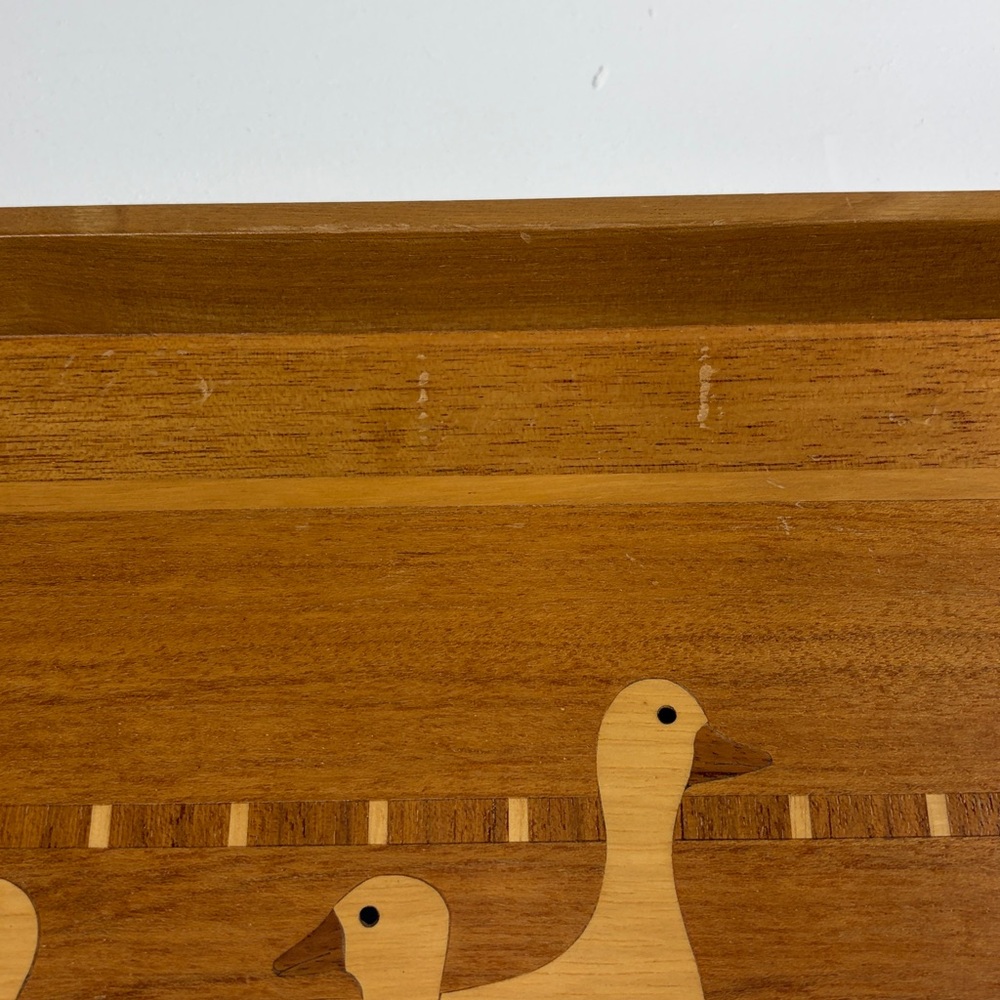 Goose geese vintage wood inlay serving tray - Picture 5 of 8
